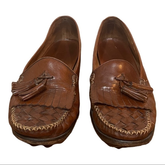 Cole Haan Brown Woven Tassel Slip On Loafers